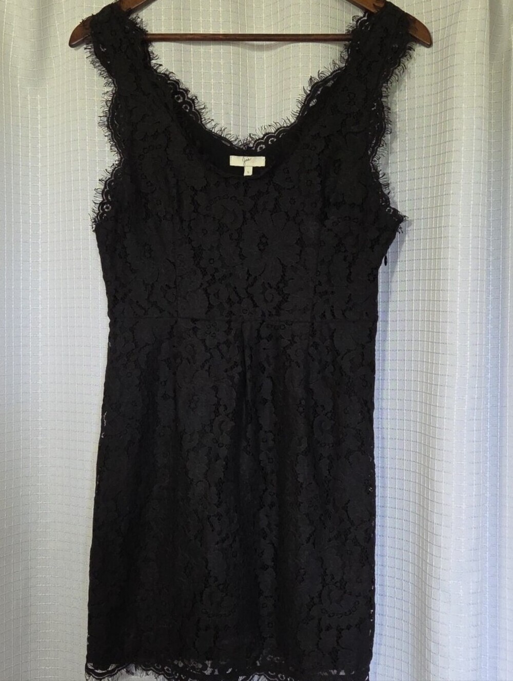 Joie Rori Scalloped Frayed Mini Sheath Lace Dress Black Nylon Cotton Size Small